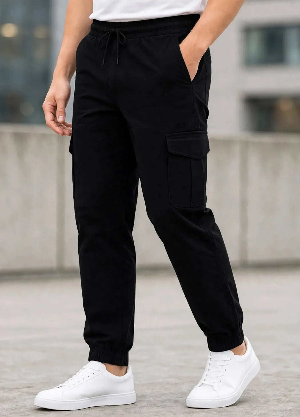 Black Cargo Style Stretchable Trouser