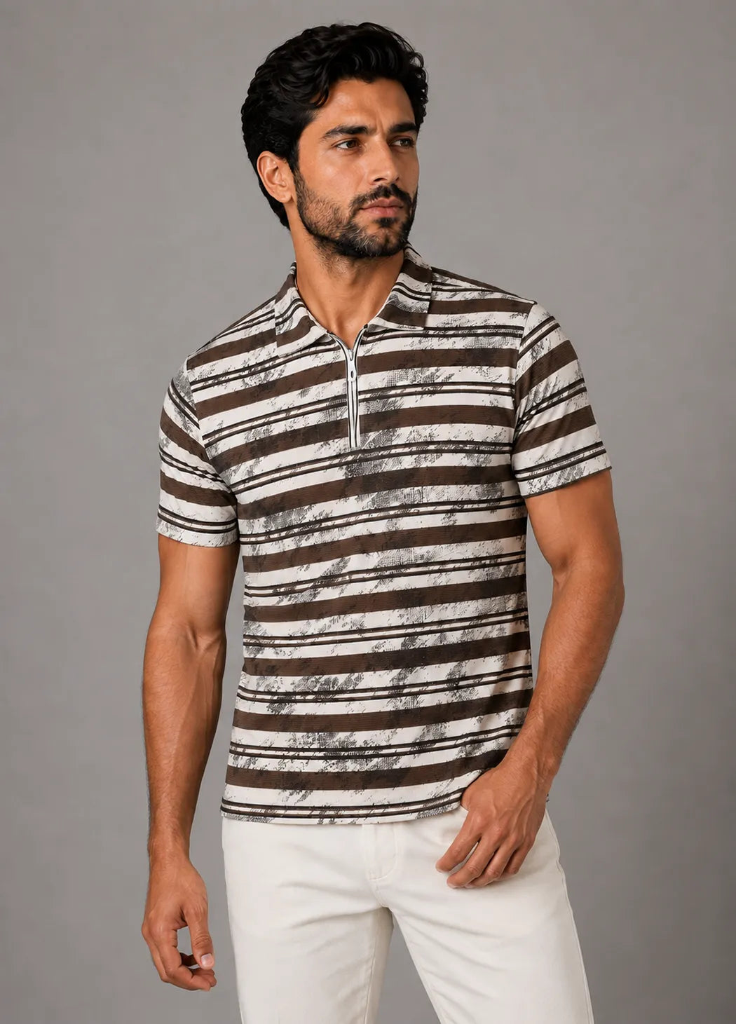 Urban Sketch Stripe Polo - Dark Brown