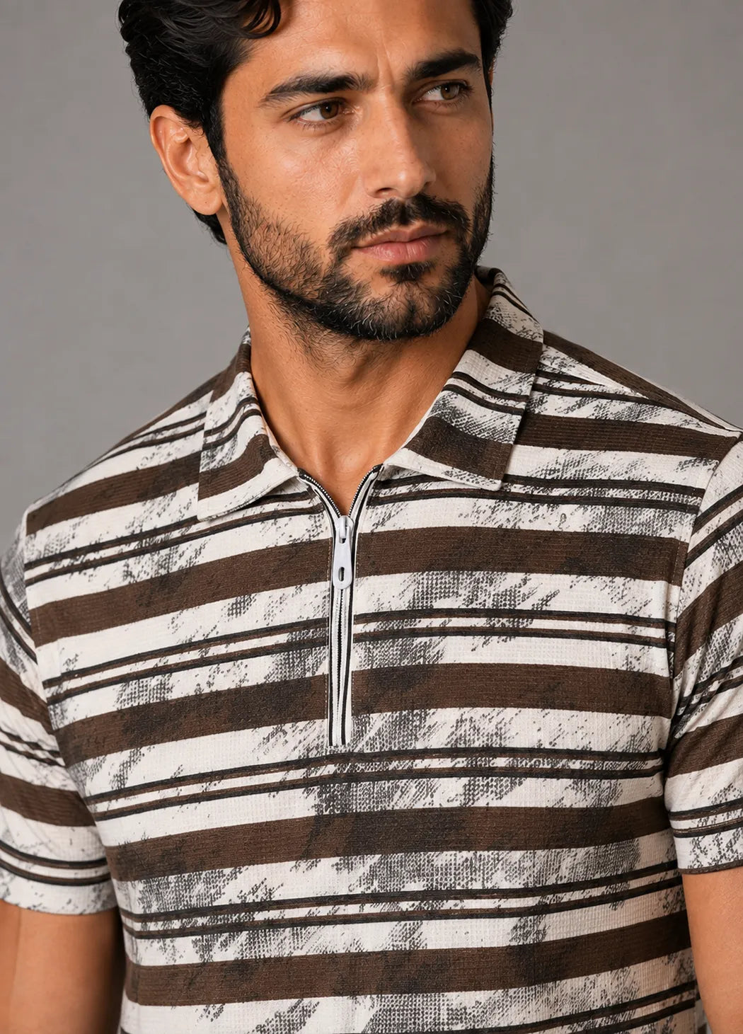 Urban Sketch Stripe Polo - Dark Brown