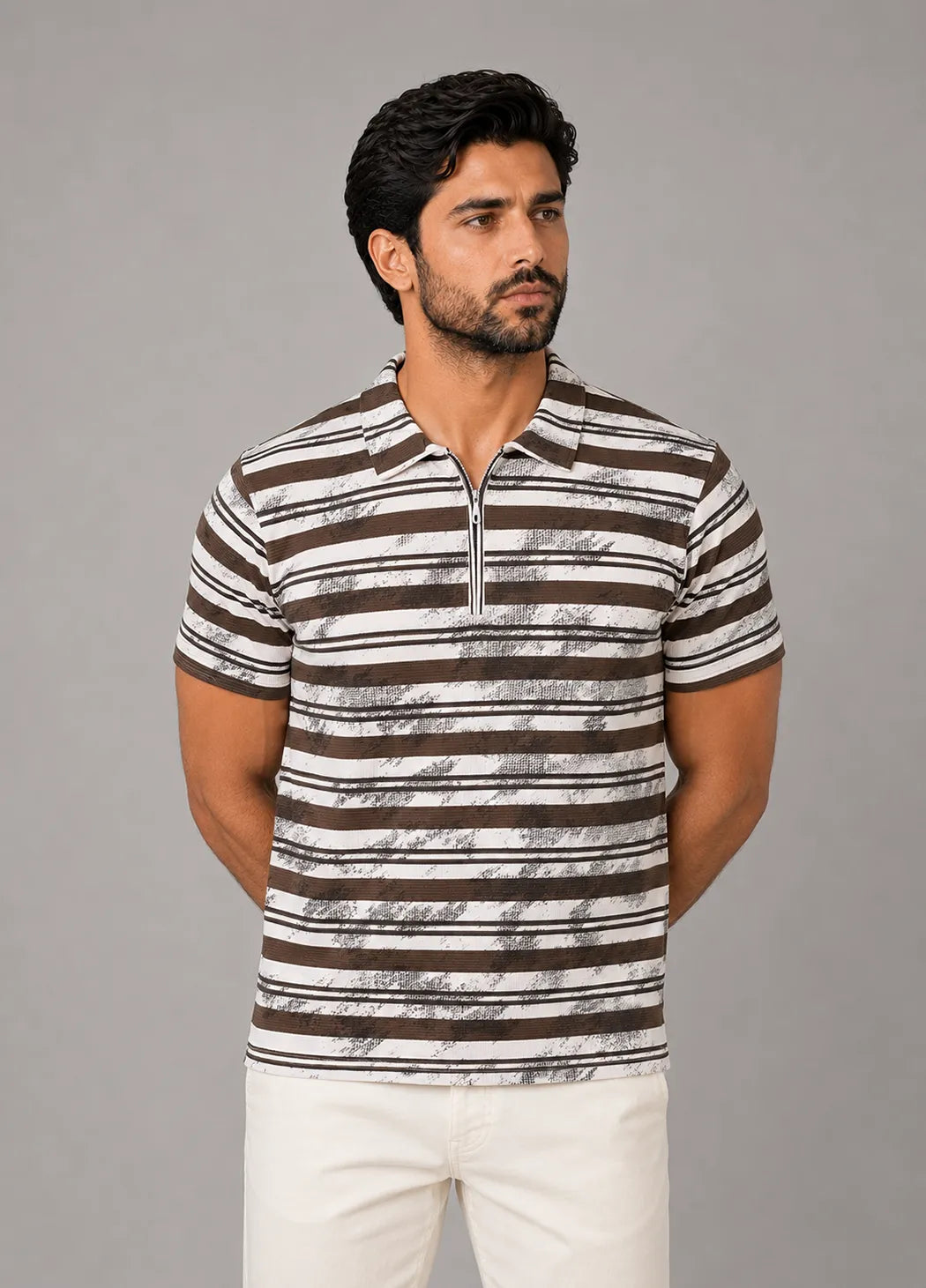 Urban Sketch Stripe Polo - Dark Brown