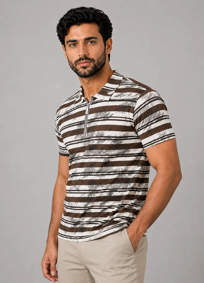 Urban Sketch Stripe Polo - Dark Brown