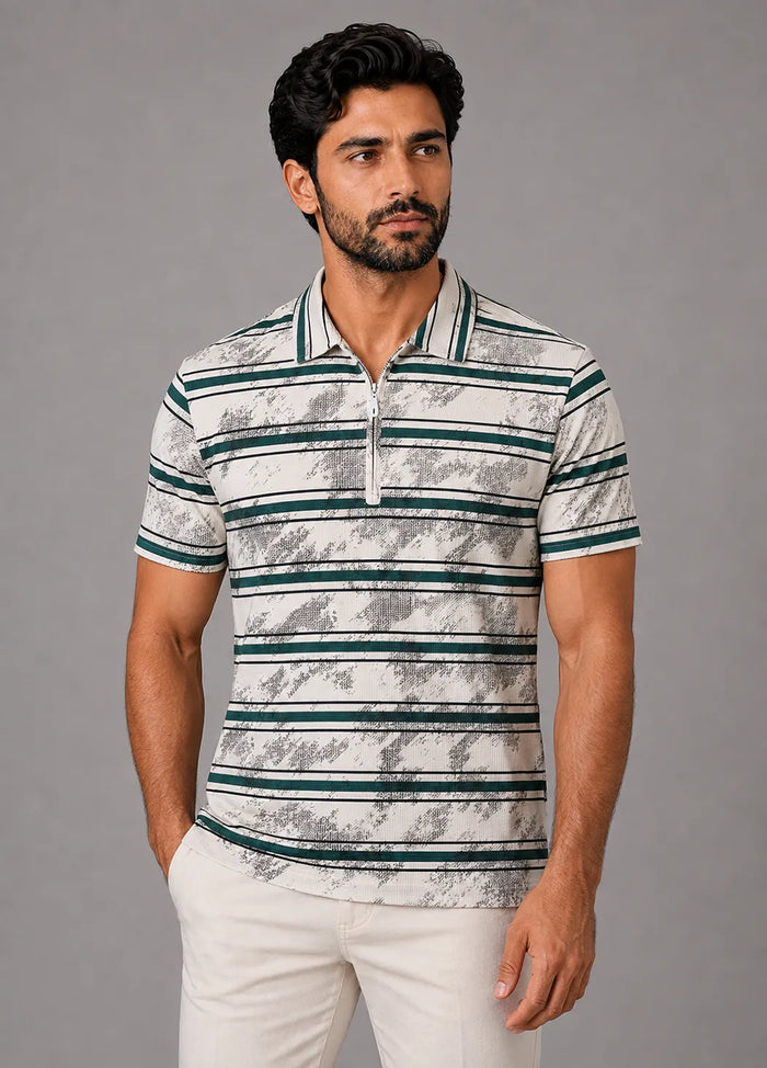 Urban Sketch Stripe Polo - Dark Green