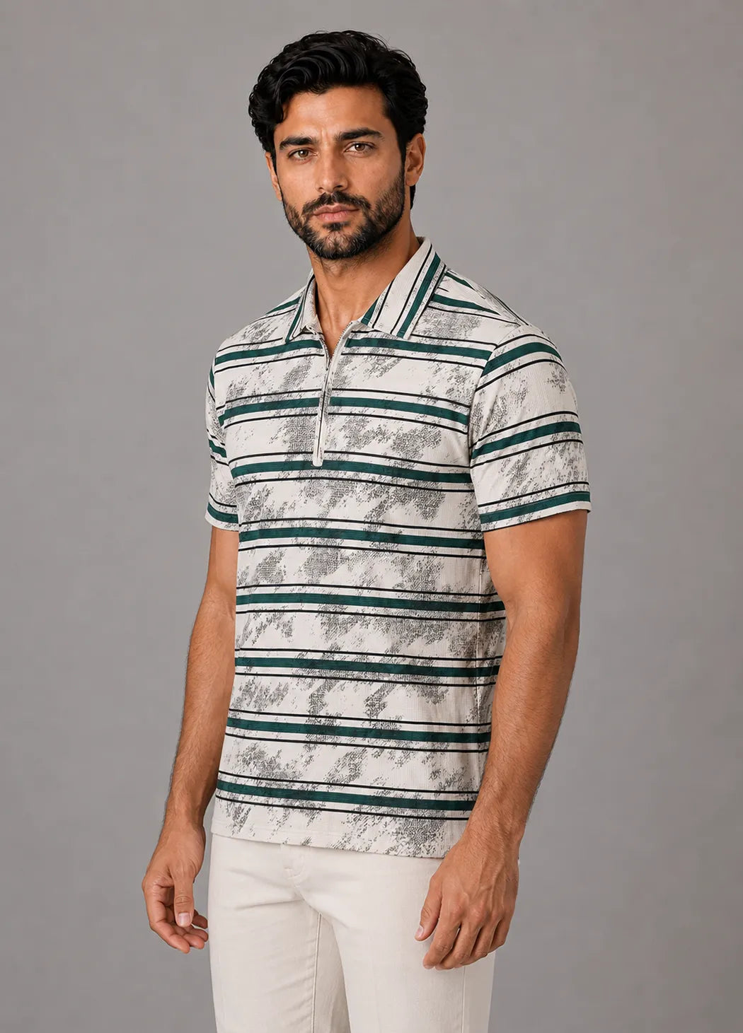 Urban Sketch Stripe Polo - Dark Green