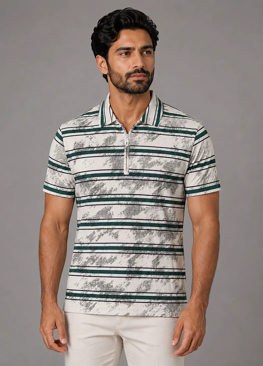 Urban Sketch Stripe Polo - Dark Green