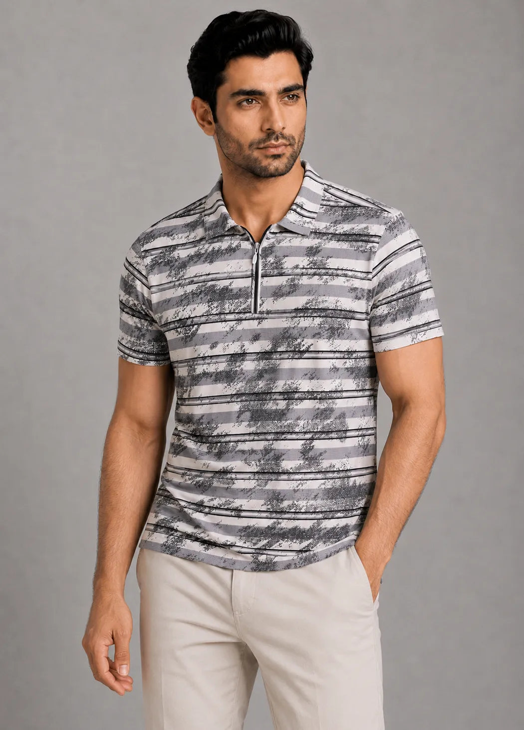 Urban Sketch Stripe Polo - Grey