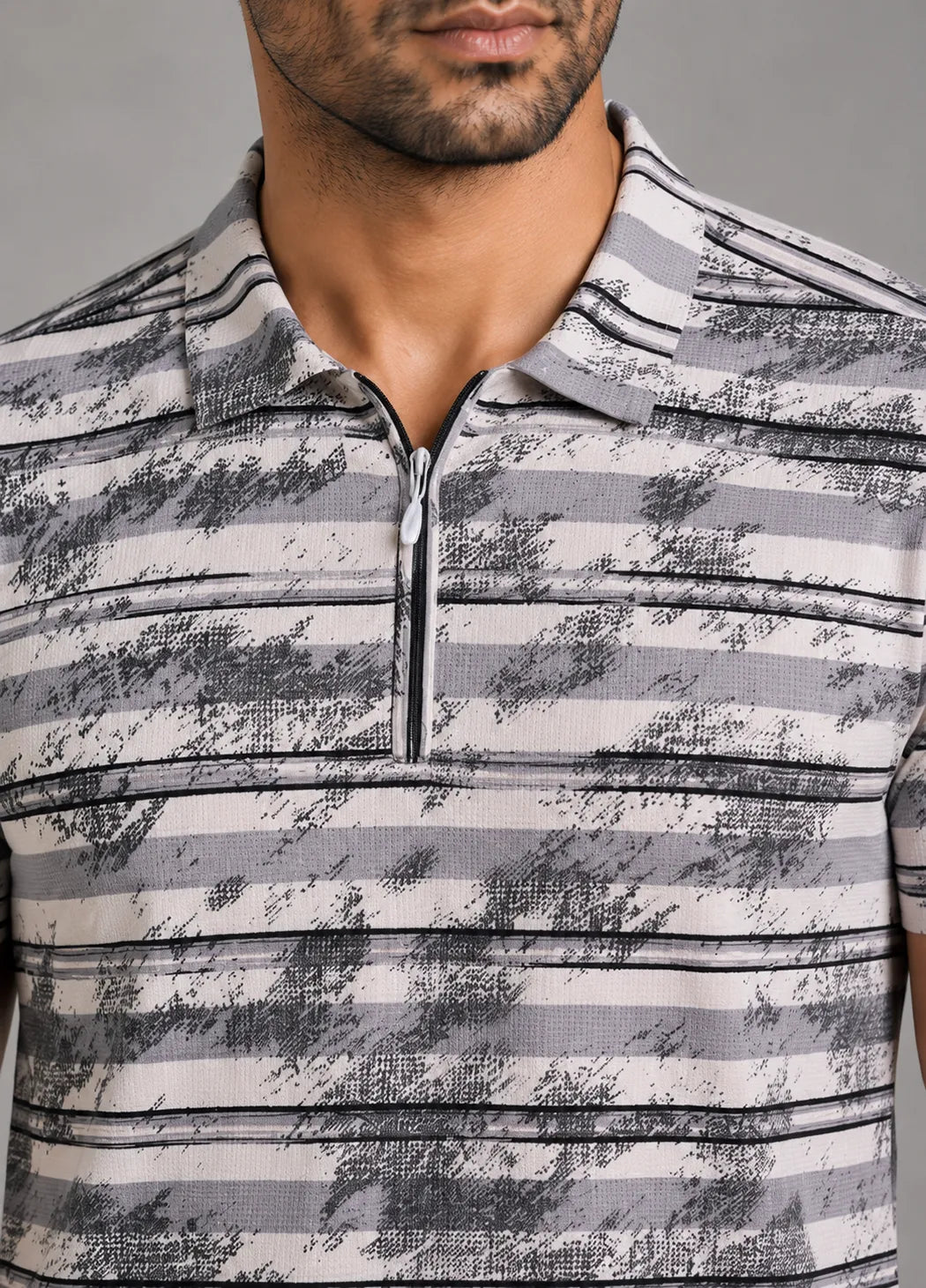 Urban Sketch Stripe Polo - Grey