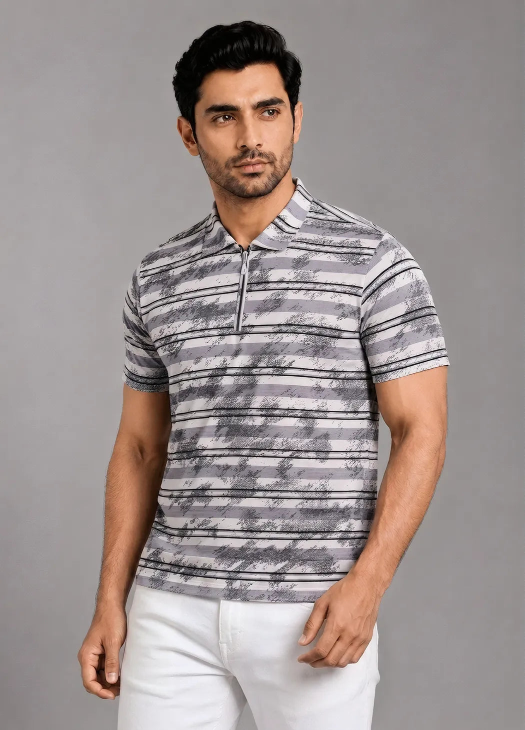 Urban Sketch Stripe Polo - Grey