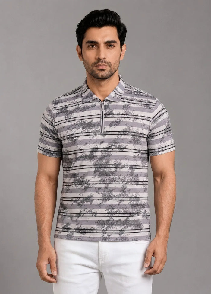 Urban Sketch Stripe Polo - Grey