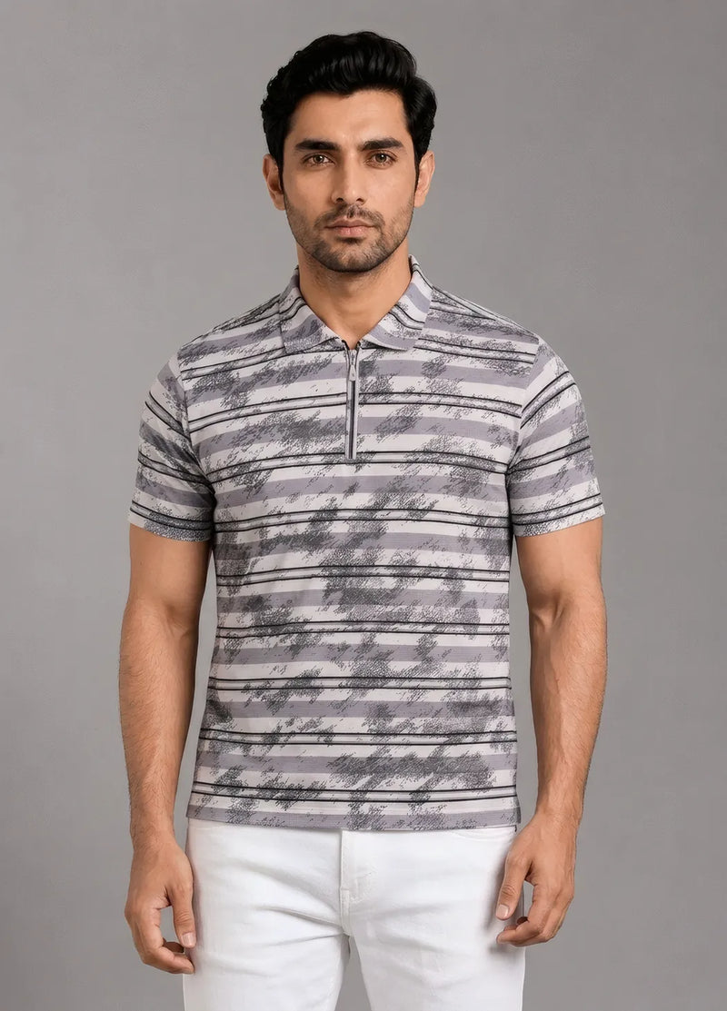 Urban Sketch Stripe Polo - Grey