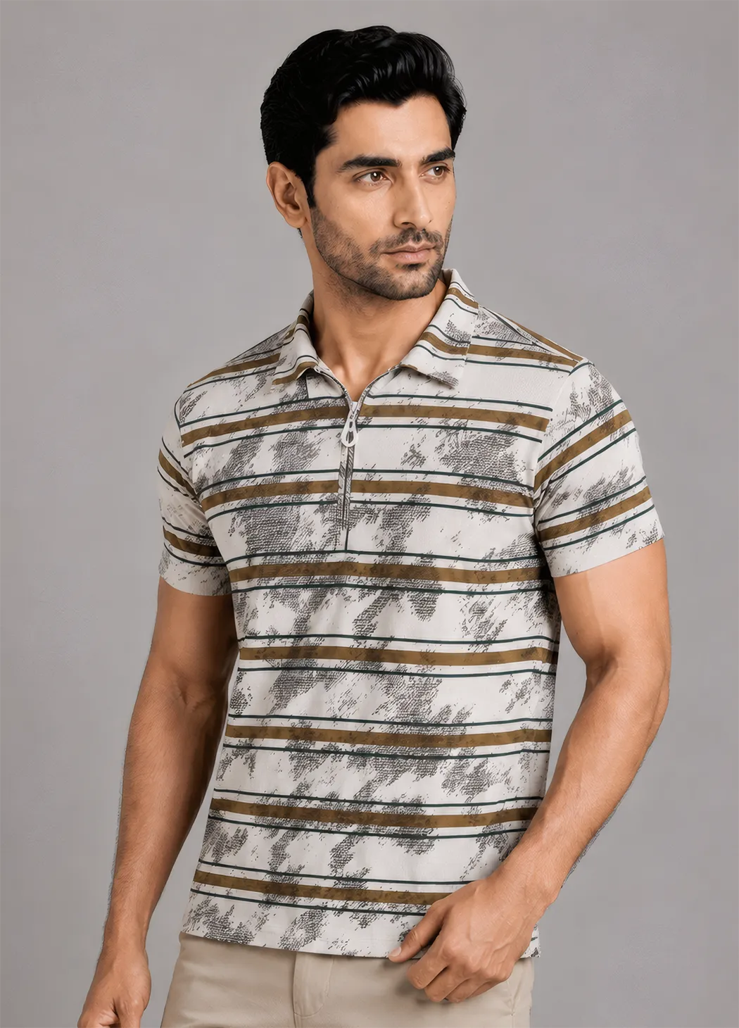 Urban Sketch Stripe Polo - Brown