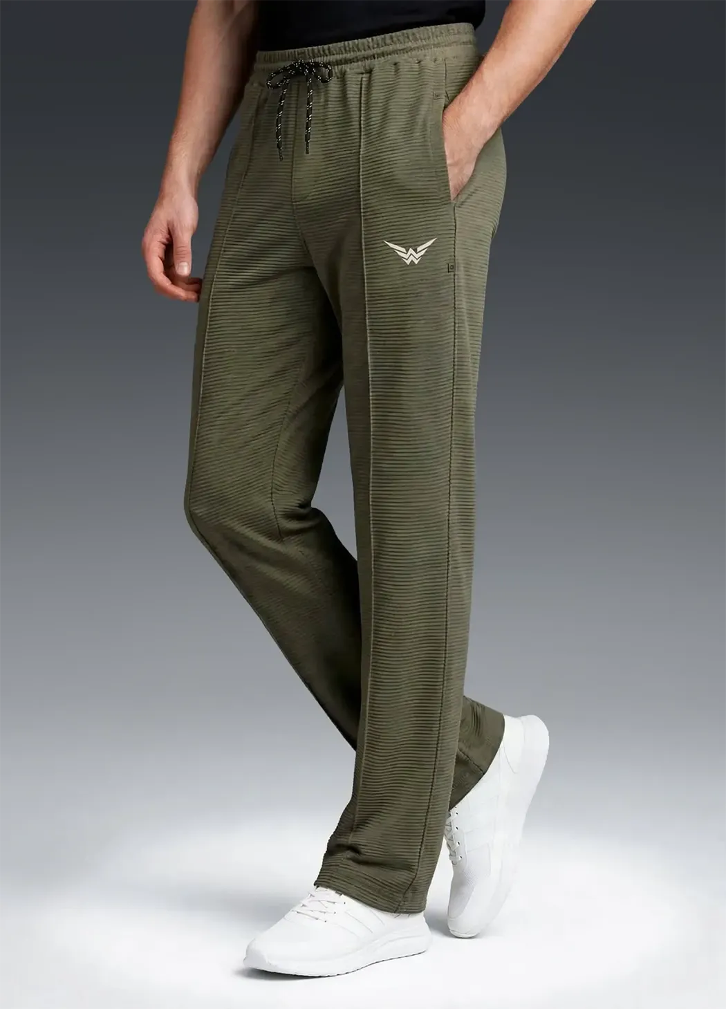 Ottoman Ribbed Straight-Fit Trousers – Olive Green