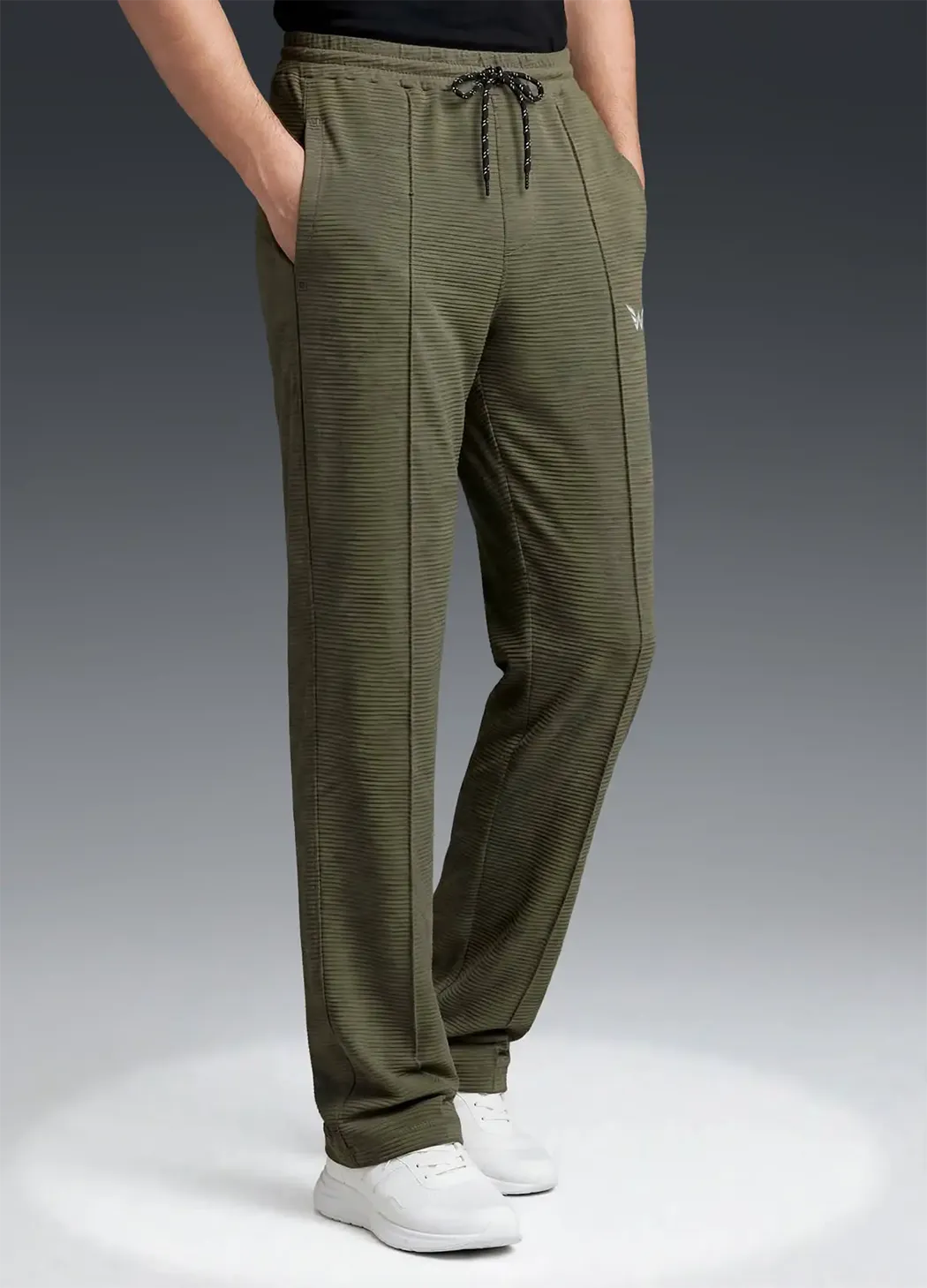 Ottoman Ribbed Straight-Fit Trousers – Olive Green