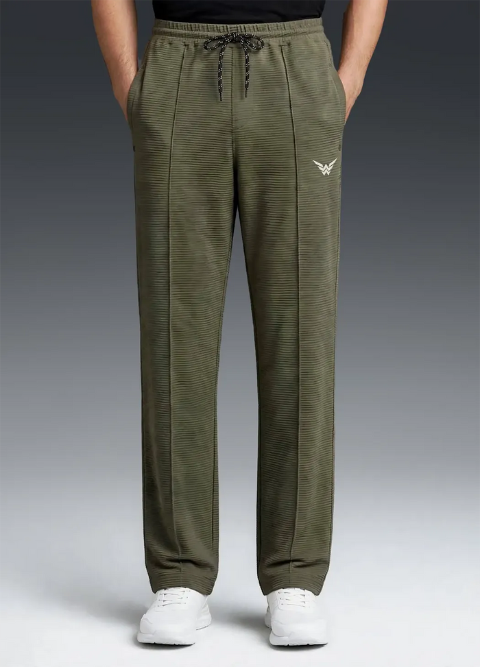 Ottoman Ribbed Straight-Fit Trousers – Olive Green