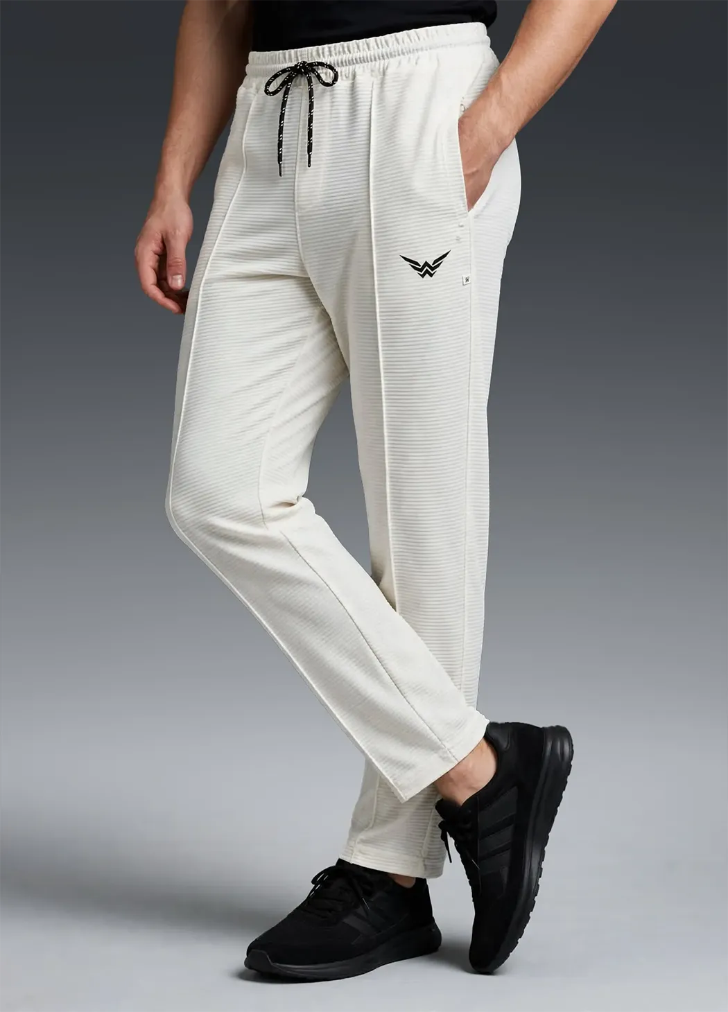 Ottoman Ribbed Straight-Fit Trousers – White