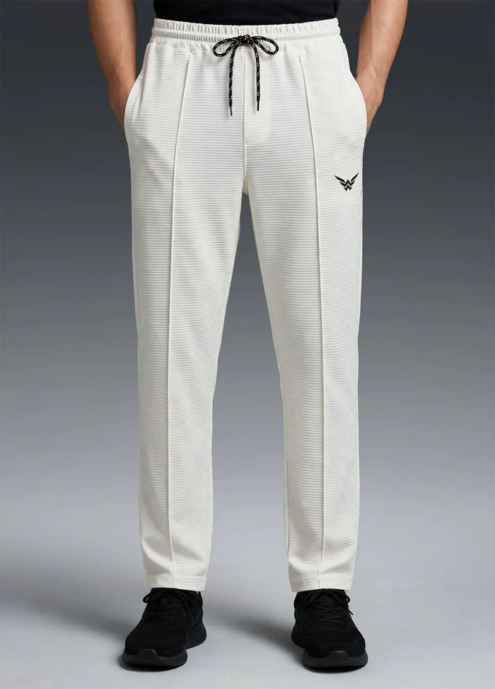 Ottoman Ribbed Straight-Fit Trousers – White