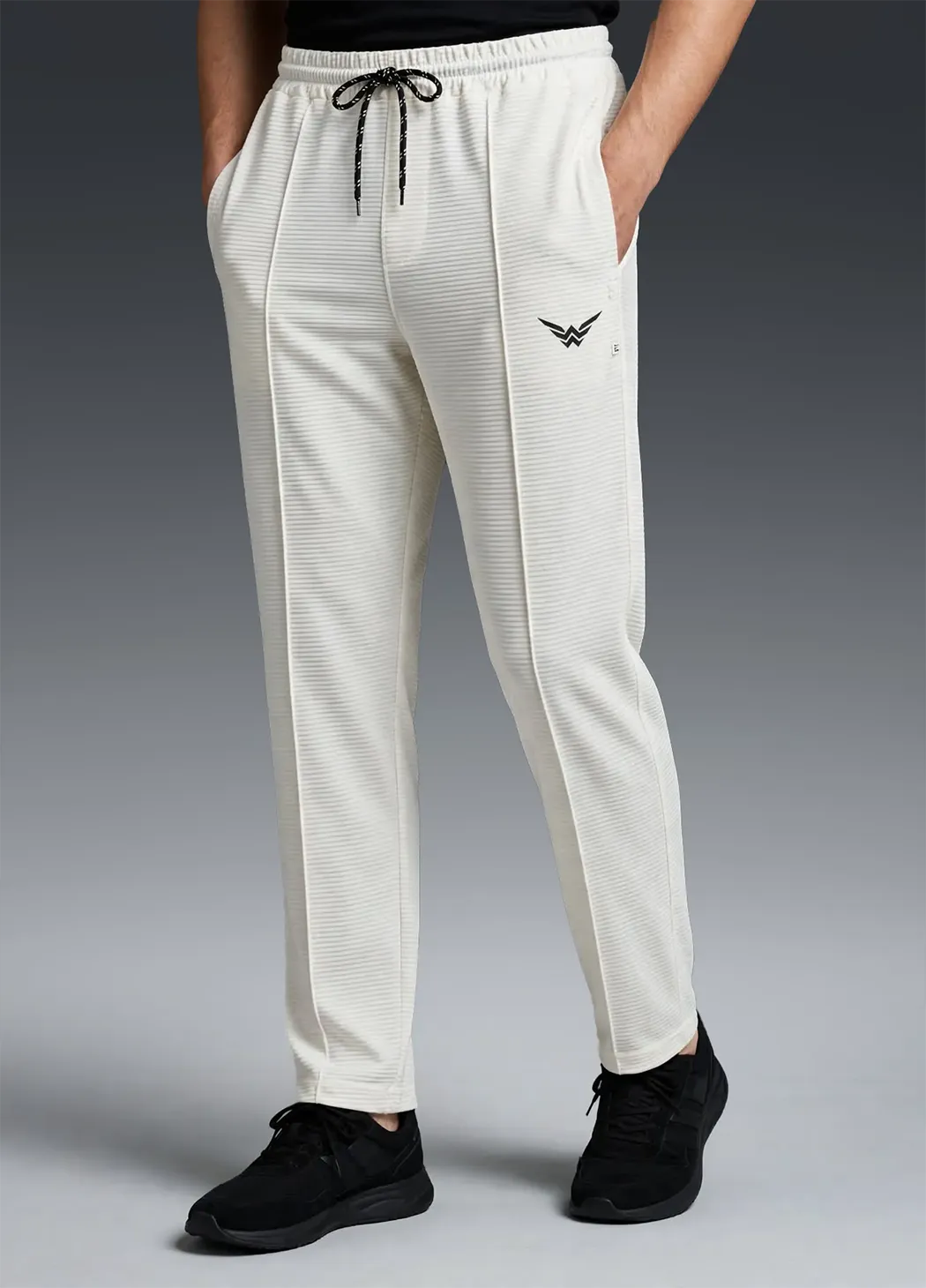 Ottoman Ribbed Straight-Fit Trousers – White